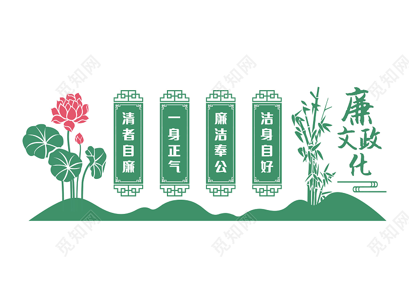 绿色剪纸中式廉政文化廉洁文化墙