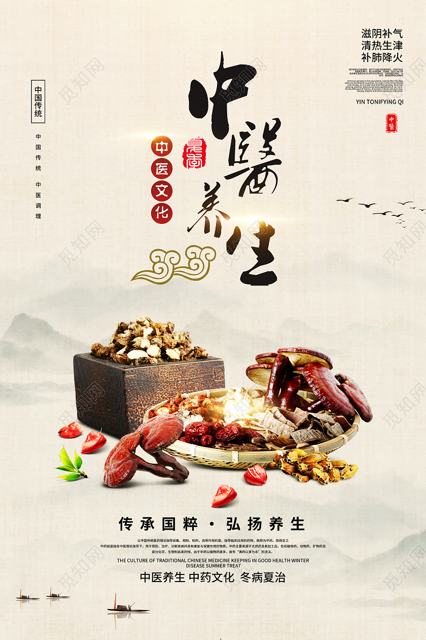黄色古风中医养生中医养生海报设计海报