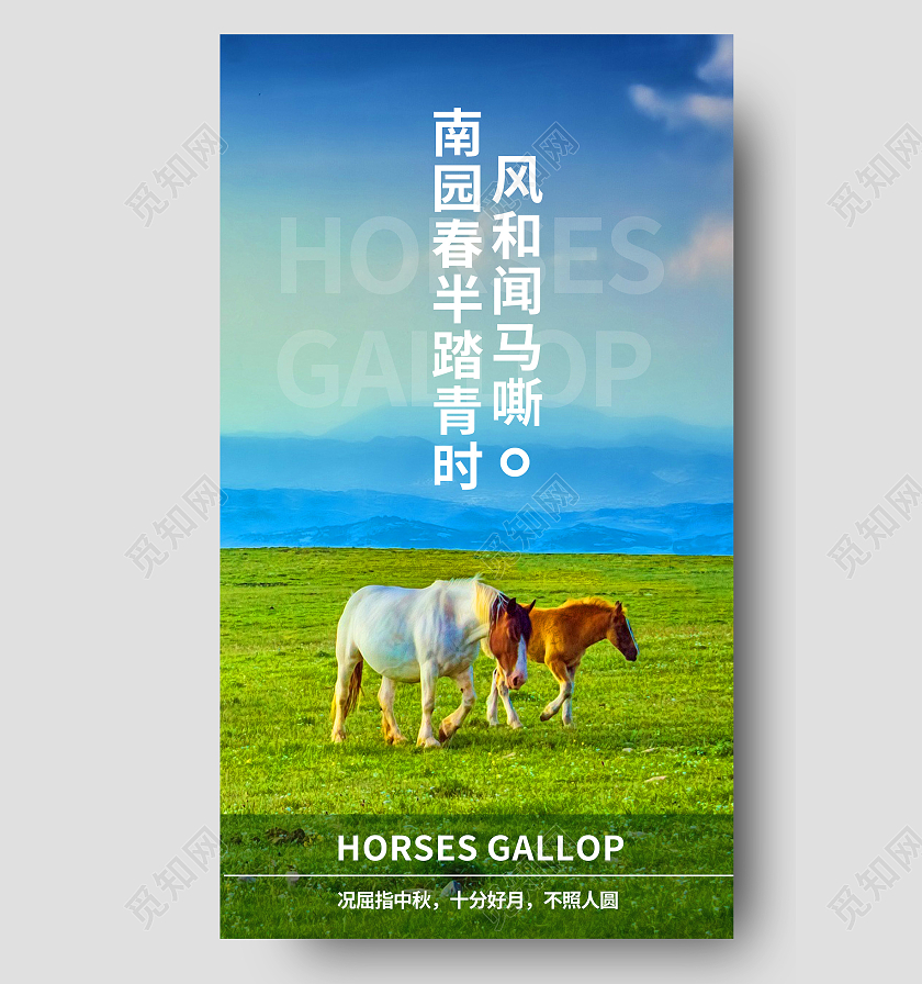 蓝色实拍南园春半踏青时蓝天白云骏马旅游摄影海报