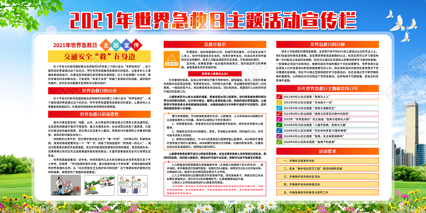 绿色简约2021年世界急救日宣传栏