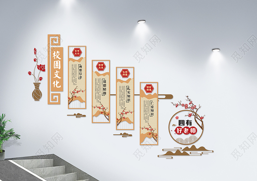 中国风校园文化四有好老师文化墙楼梯文化墙