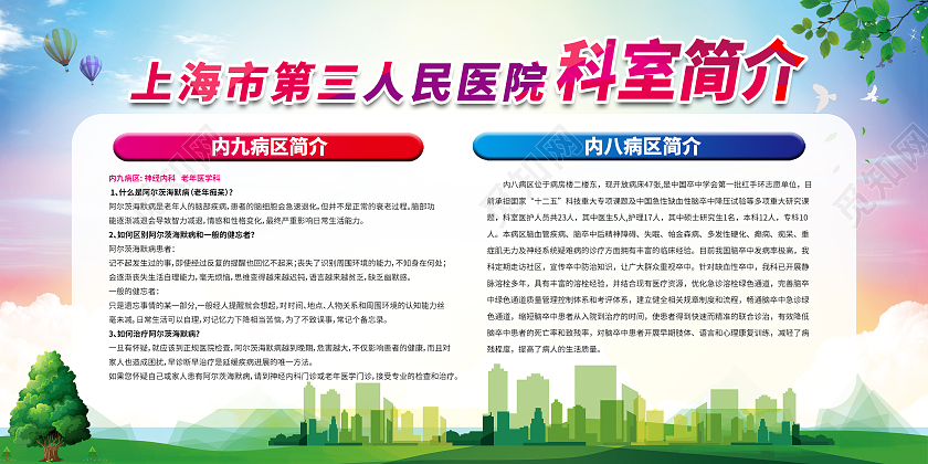 绿色城市剪影医院科室简介城市展板宣传科室介绍展板