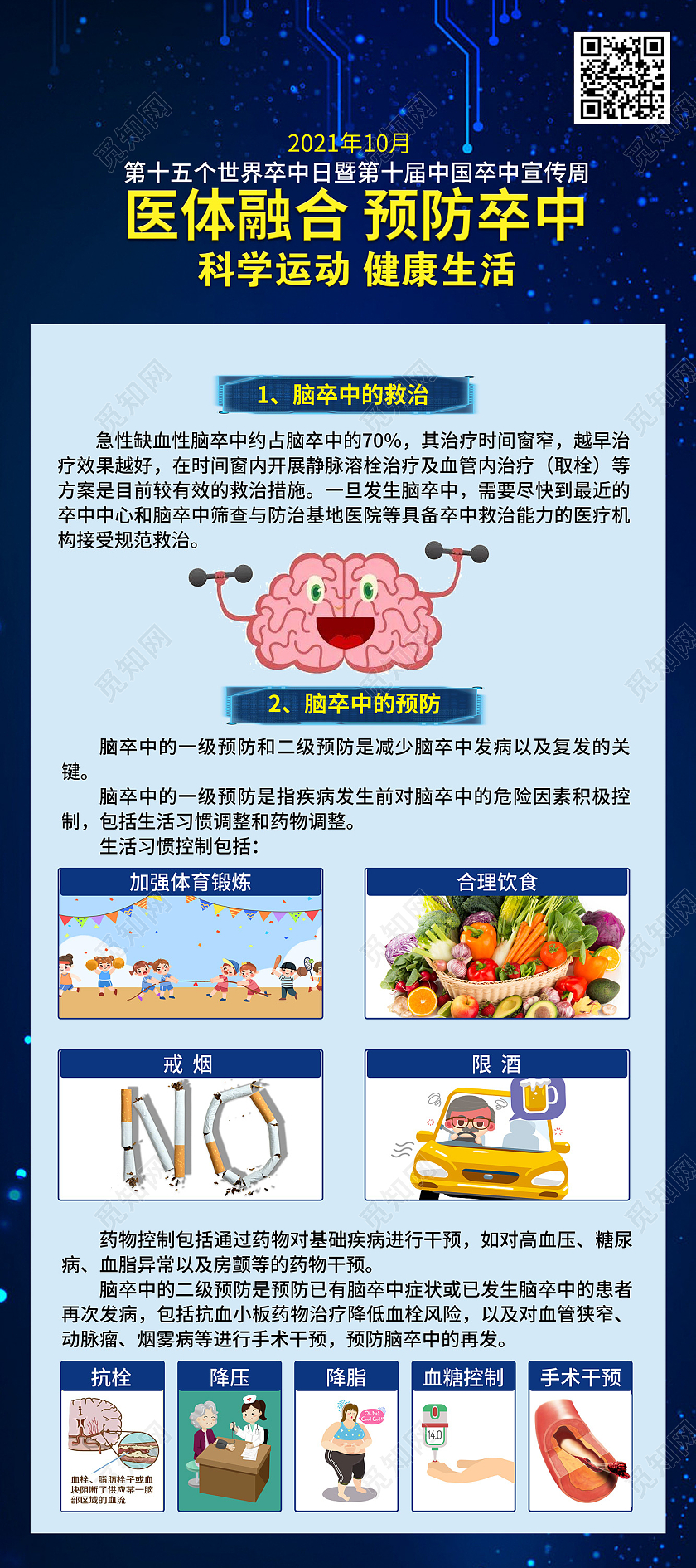 蓝色医体融合预防卒中易拉宝保护大脑脑卒中