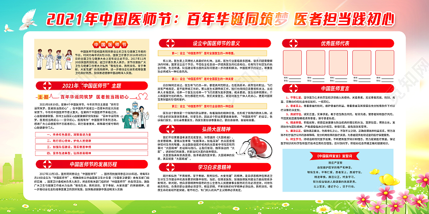 绿色清新简约2021年中国医师节宣传栏