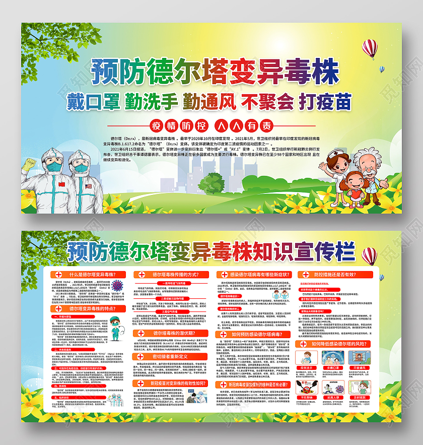 黄色渐变风格预防德尔塔毒株宣传栏拉姆达