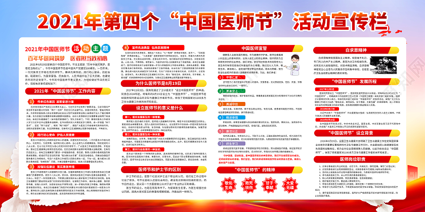 水彩渐变风格中国医师节宣传展板中国医师节宣传栏