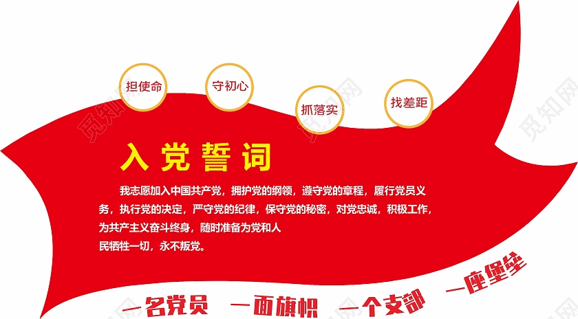 红色红旗党建旗帜入党誓词党建文化墙文化墙形象墙