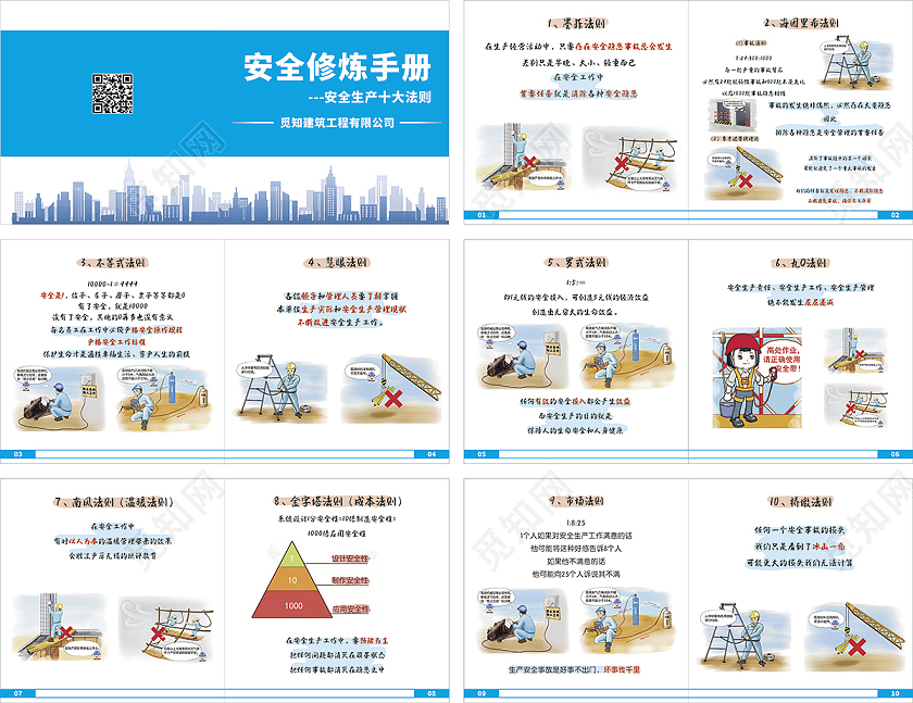 蓝色清新简约安全修炼手册安全生产十大法则画册安全生产手册