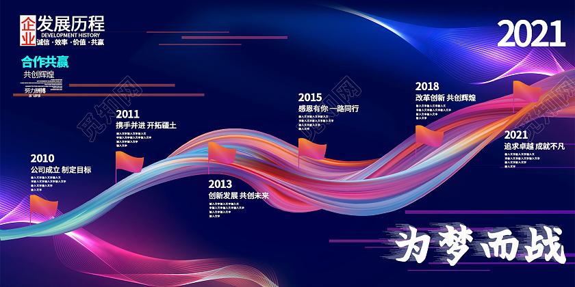 为梦想而战渐变色背景简约大气风展板大事记