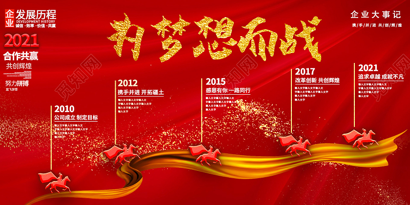 红色背景为梦想而战企业发展历程展板大事记