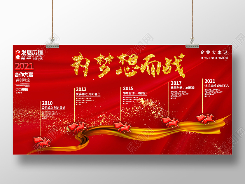 红色背景为梦想而战企业发展历程展板大事记
