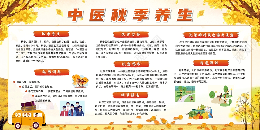 橙黄色手绘风格中医秋季养生宣传栏秋季健康教育宣传栏