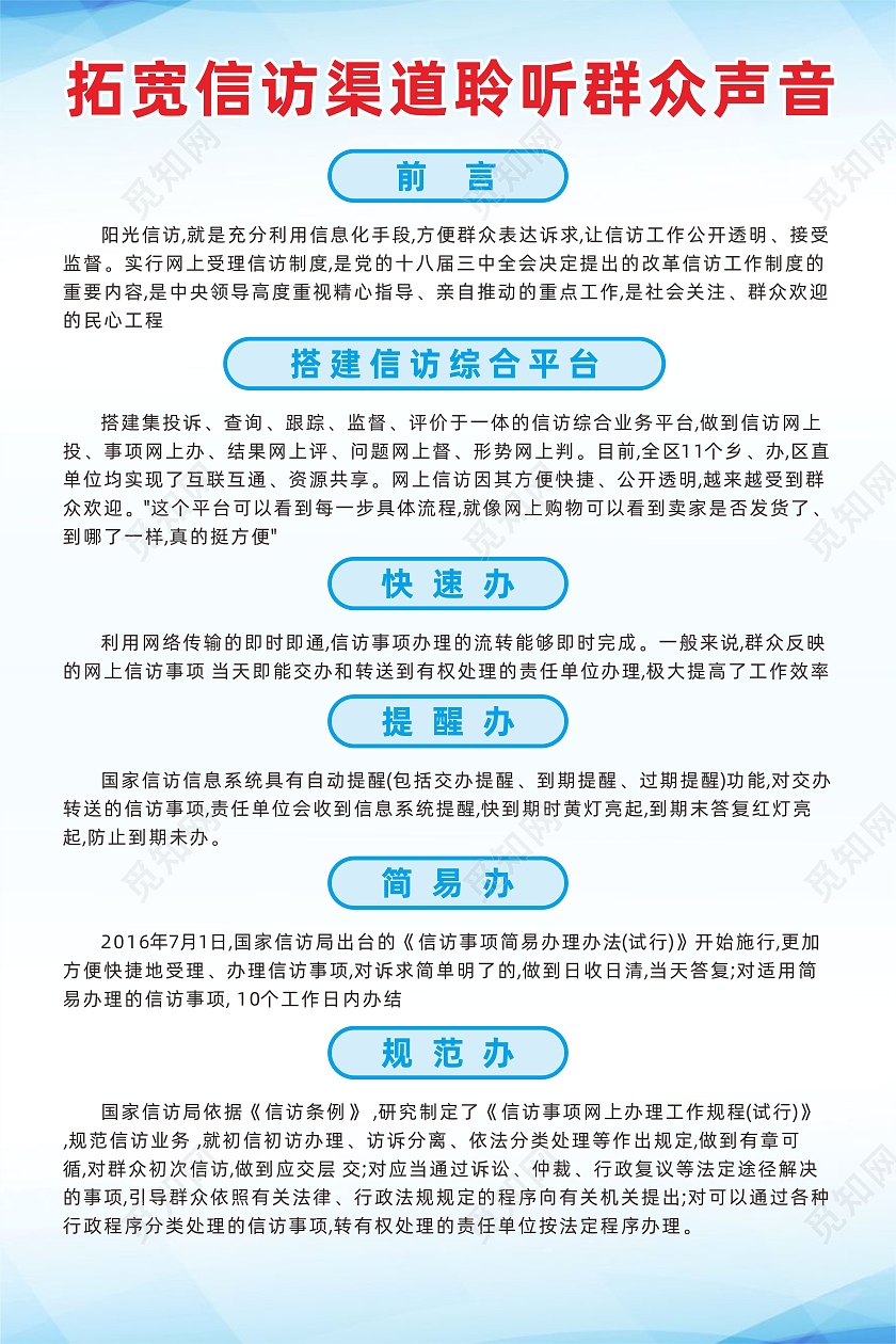 蓝色简约群众信访渠道权利知识宣传海报