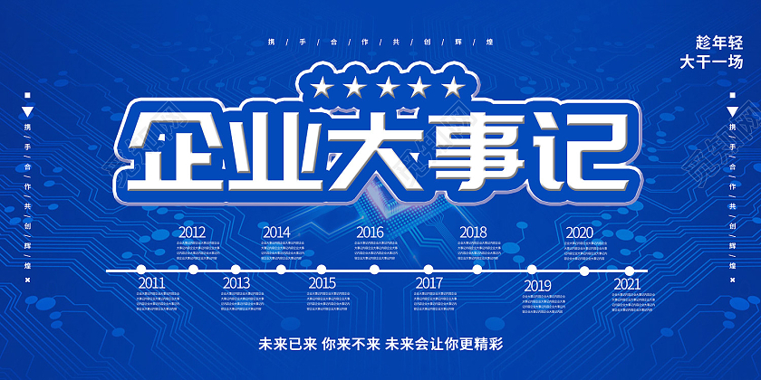 蓝色简约风企业大事记趁年轻大干一场展板大事记展板