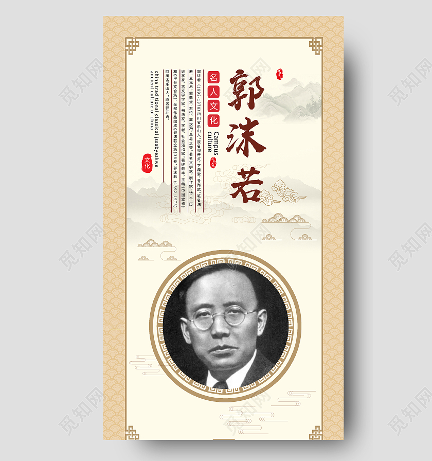 黄色简约郭沫若名人名言校园文化宣传UI海报名人名言海报