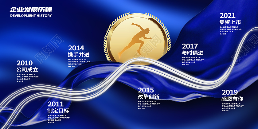 蓝色简约大气企业发展历程历程展板