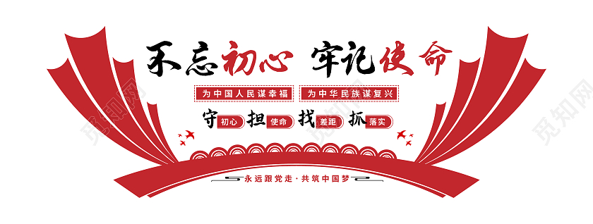 红色大气不忘初心牢记使命党员会议室展板党员活动室文化墙