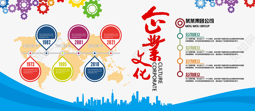 蓝色简约企业文化大事件公司发展历程文化墙