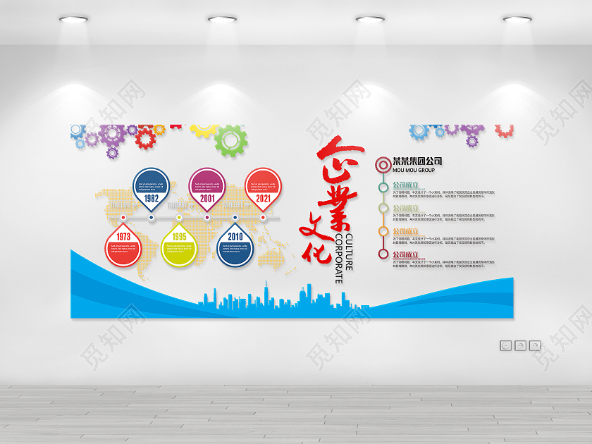 蓝色简约企业文化大事件公司发展历程文化墙