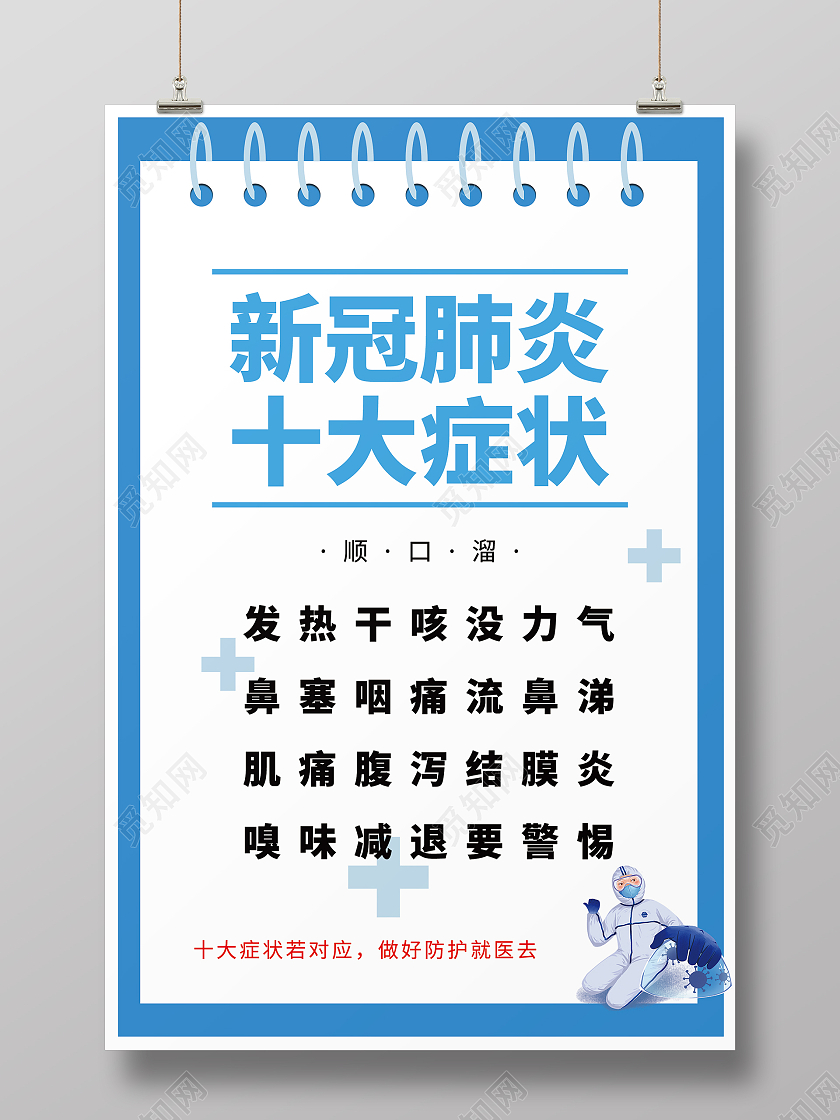 简约大气蓝色新冠肺炎十大症状十大症状宣传海报