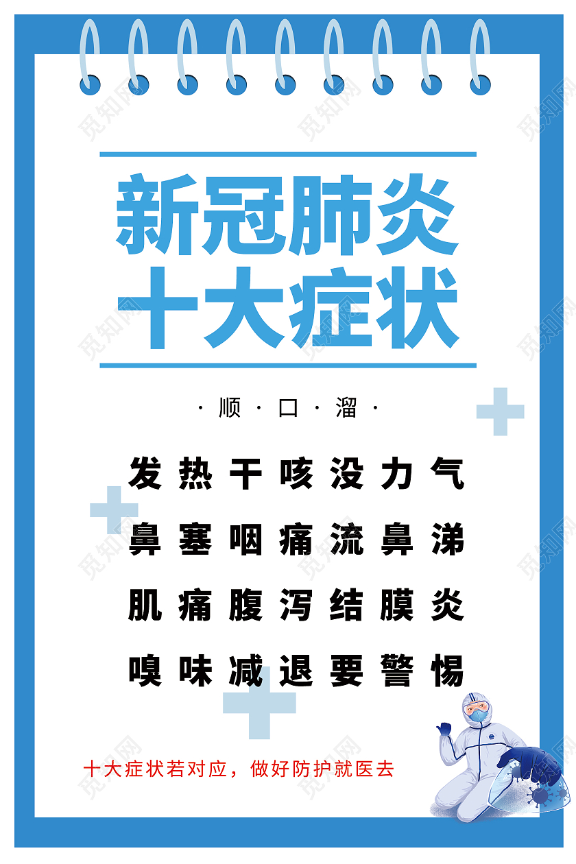 简约大气蓝色新冠肺炎十大症状十大症状宣传海报
