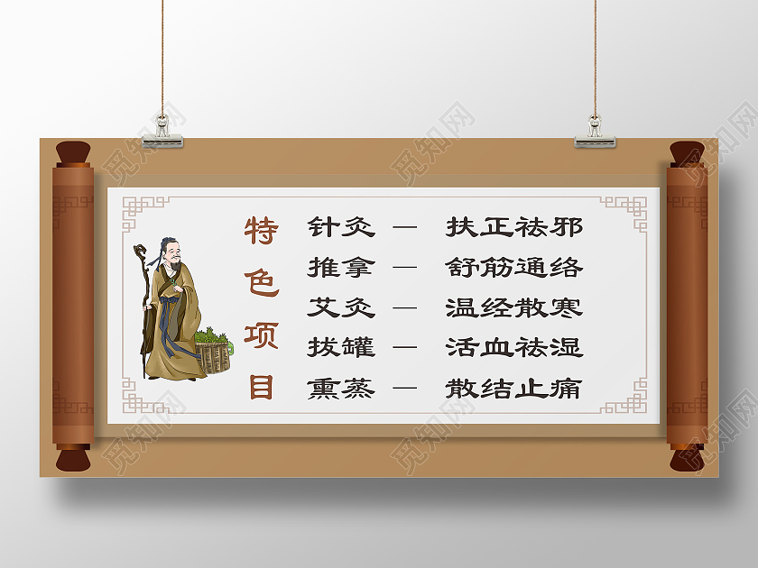 中医复古中国风中医展板中医宣传栏画轴拔罐艾灸