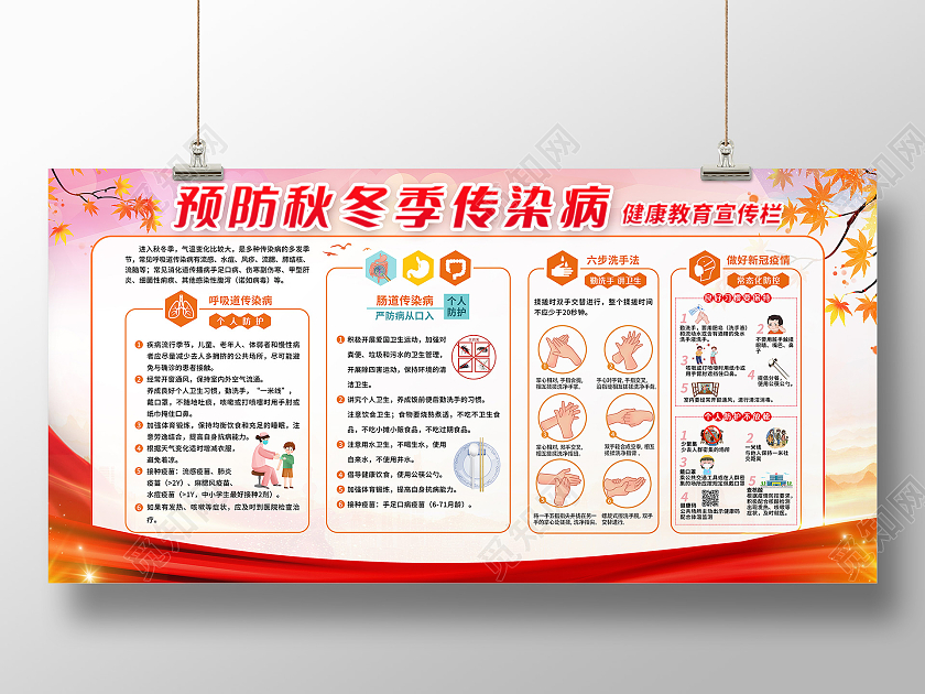红色简约预防秋冬季传染病宣传栏秋季传染病宣传栏
