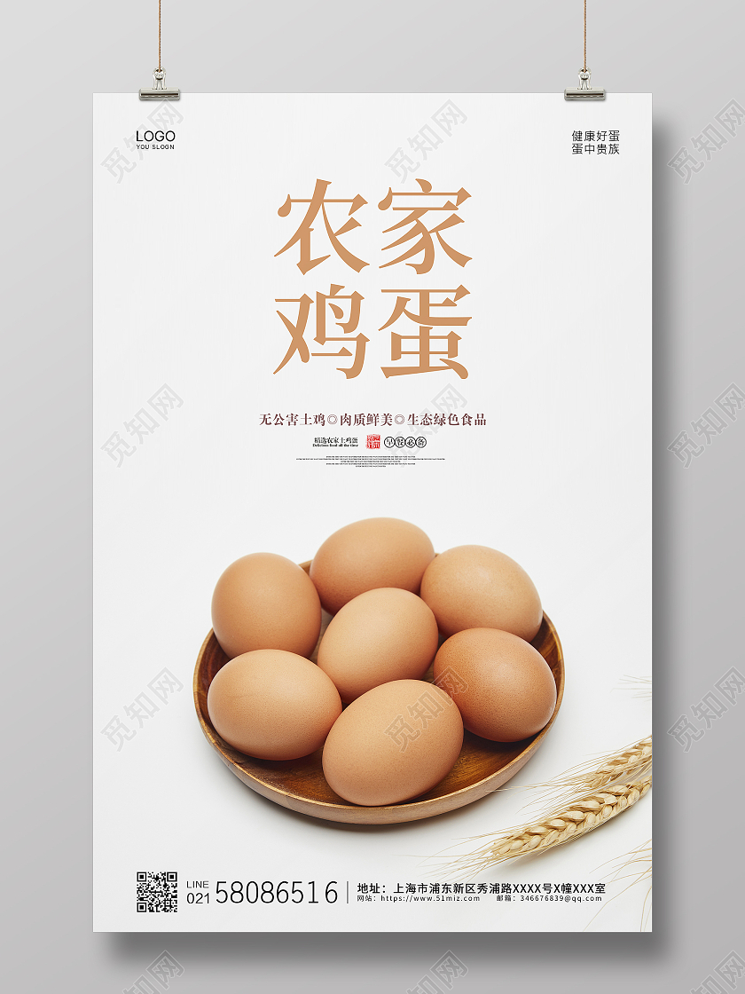白色简约大气鸡蛋农家鸡蛋促销海报设计