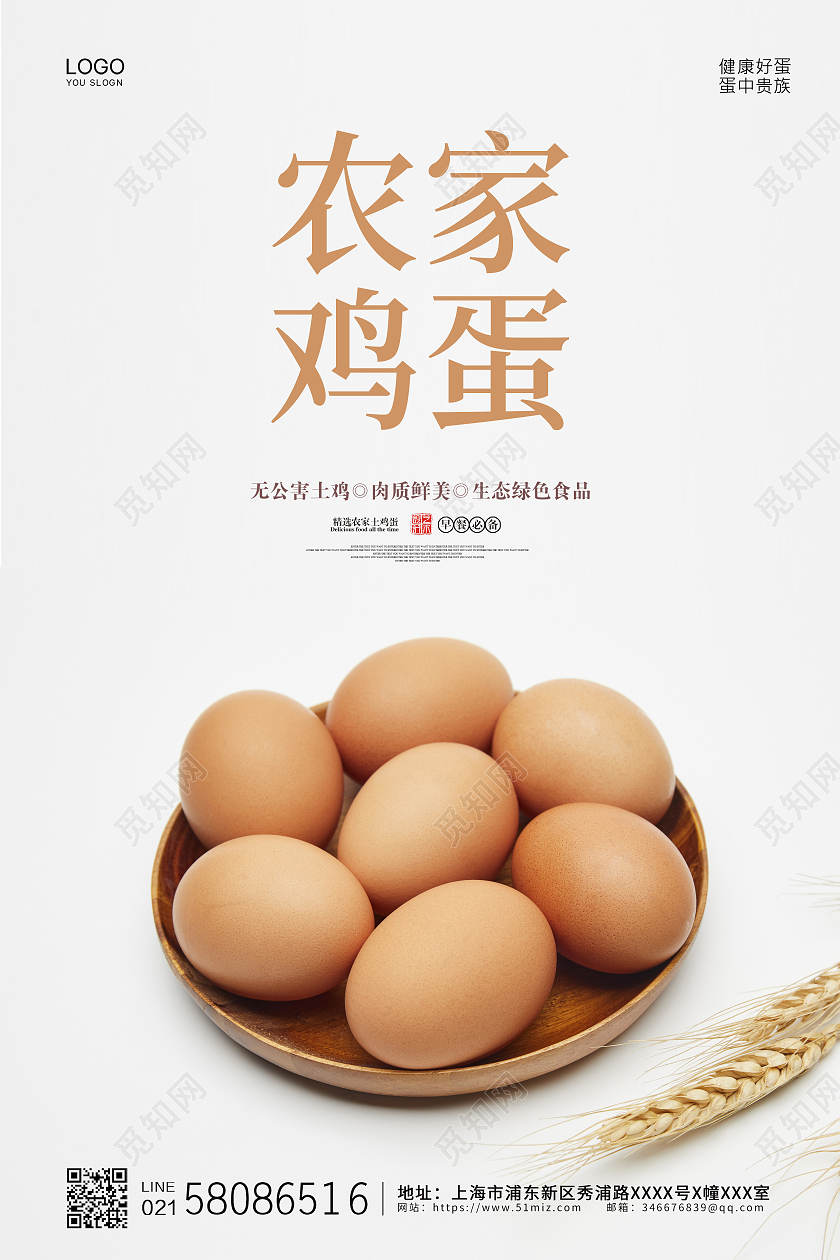 白色简约大气鸡蛋农家鸡蛋促销海报设计