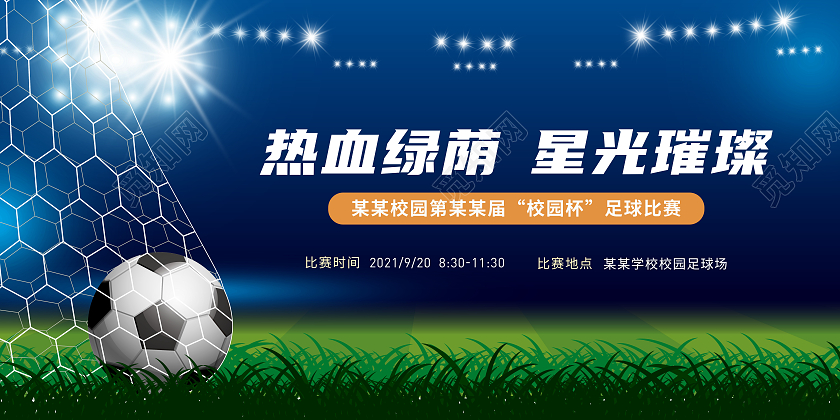 蓝色插画热血绿茵星光璀璨足球宣传展板