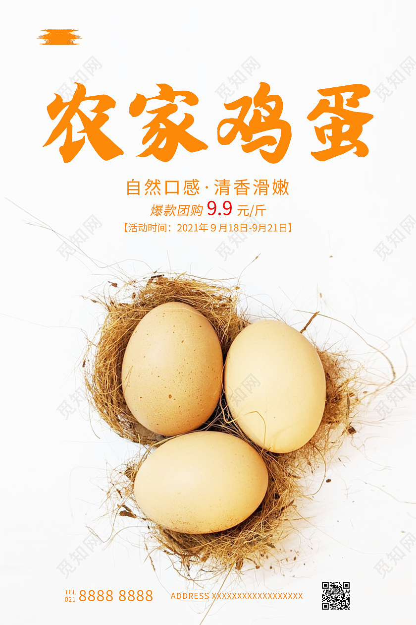 白色简约大气鸡蛋农家鸡蛋宣传促销海报