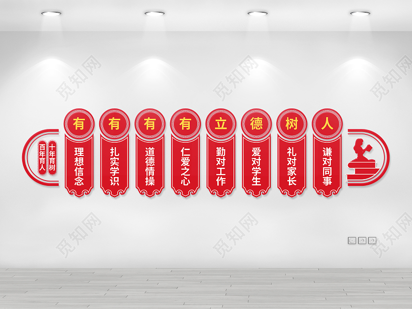 红色大气四有好教师办公室文化墙