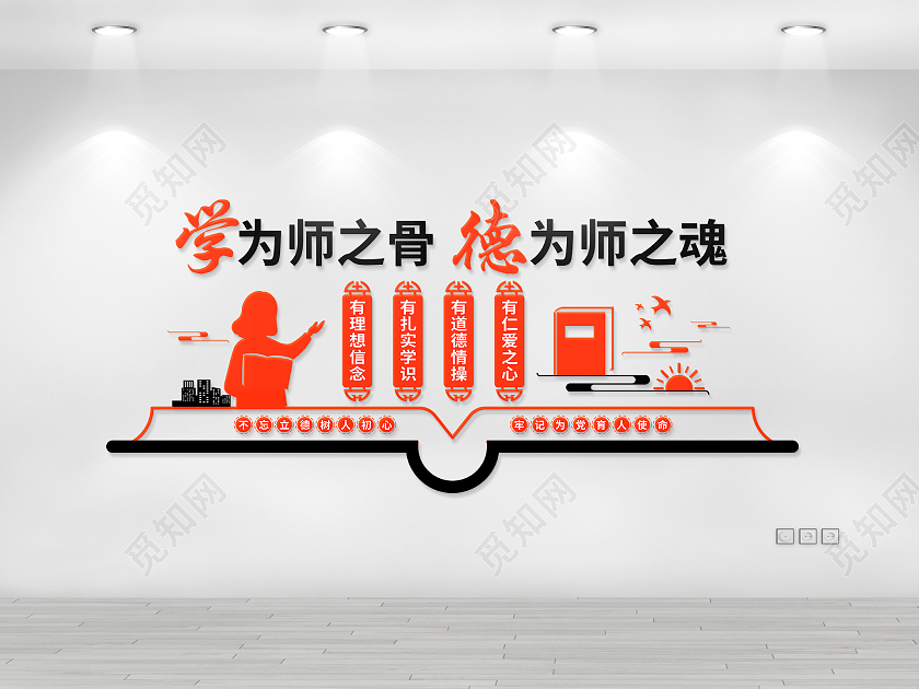 红色大气教师教书育人办公室文化墙教师办公室文化墙