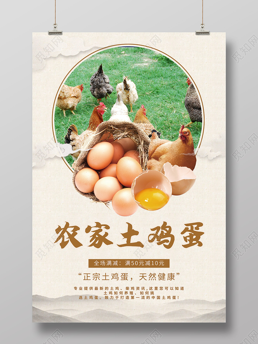 水墨画中国风简约背景农家土鸡蛋促销海报
