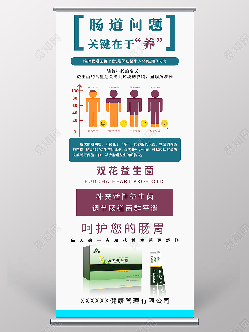 简约大气灰色系肠道问题关键在于养益生菌展架宣传展架