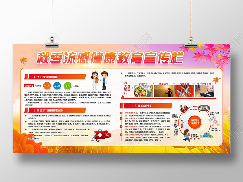 橙色简约秋季流感健康教育宣传栏