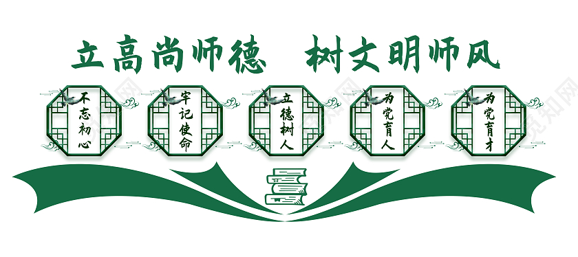 绿色新中式立高尚师德树文明师风文化墙教师办公室文化墙