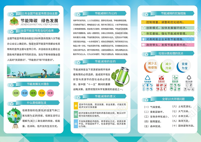蓝色小清新节能减排宣传折页全国节能宣传周活动宣传低碳生活全国节能宣传周三折页