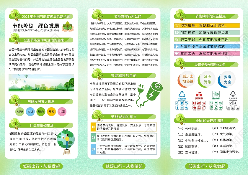 绿色节能减排海报三折页全国节能宣传周活动宣传手册低碳出行全国节能宣传周三折页