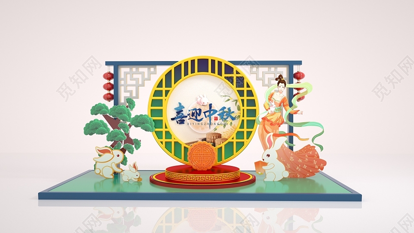 C4D喜迎中秋中秋花好月圆中国风美陈拱门中秋美陈