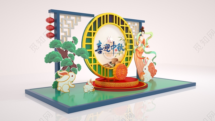 C4D喜迎中秋中秋花好月圆中国风美陈拱门中秋美陈