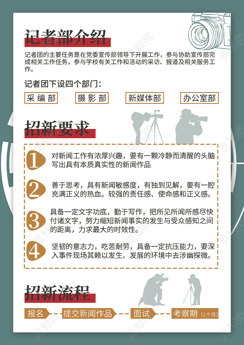 绿色插画手绘风格宣传单社团记者部招新啦招新宣传单社团招新宣传单