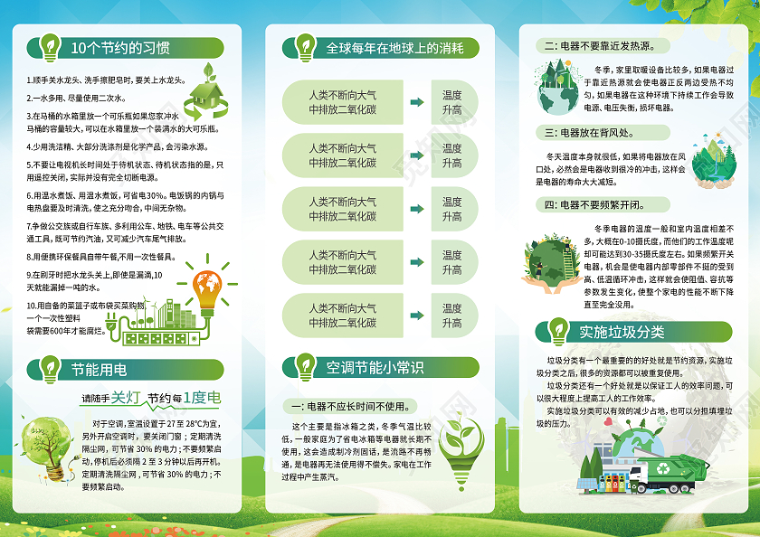绿色清新节能降碳绿色发展全国节能宣传周三折页低碳生活