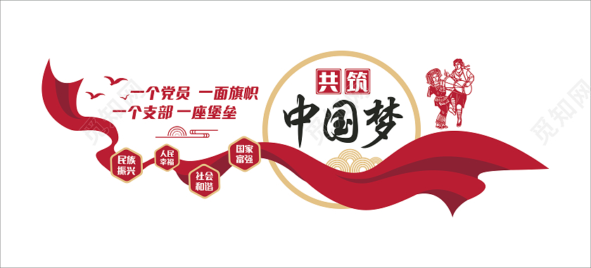 红色创意大气简洁共筑中国梦文化墙设计中国梦文化墙