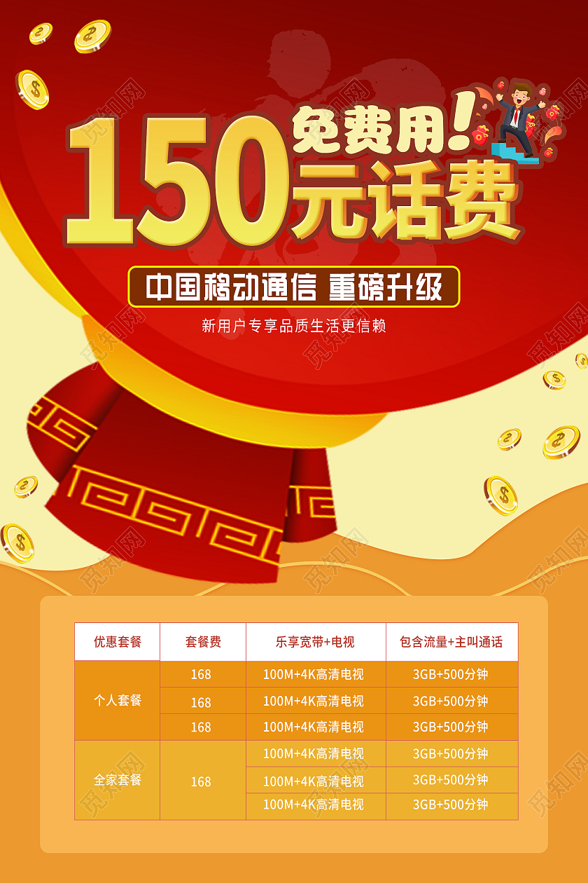 简约大气红色系移动通讯送话费活动海报宣传海报