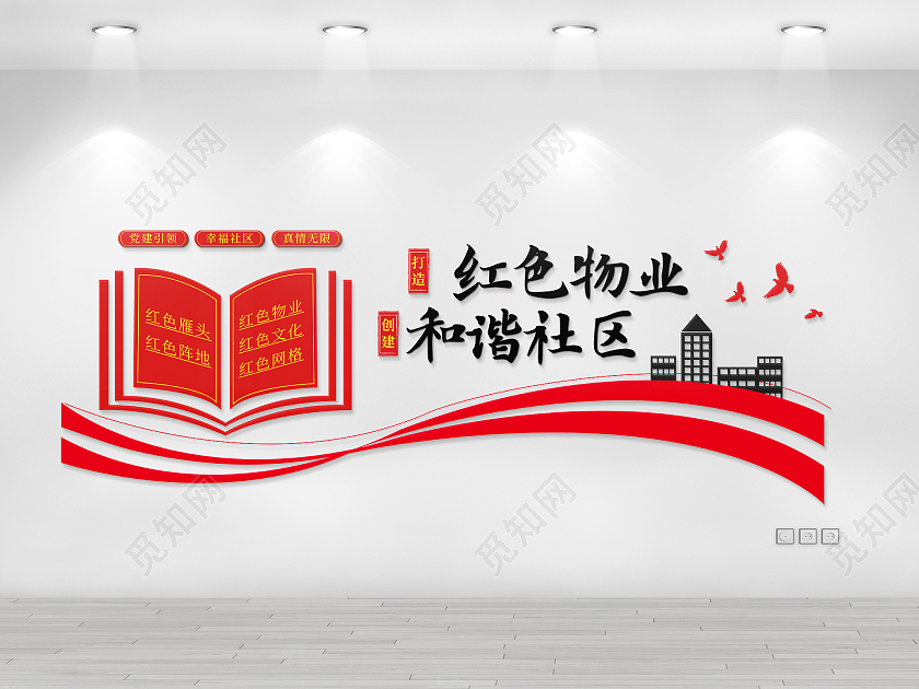 红色简约风红色物业和谐社区文化墙设计红色物业和谐社区文化墙背景墙
