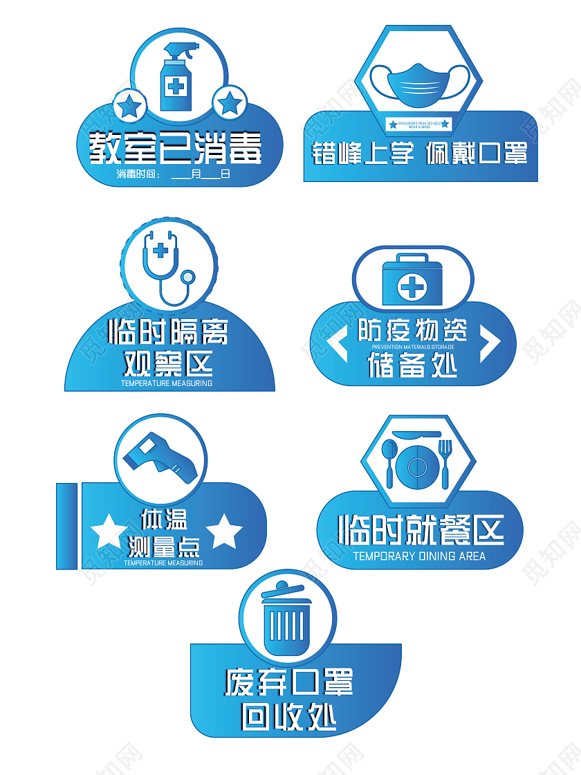 蓝色简约风格校园防疫疫情标识设计开学引导牌