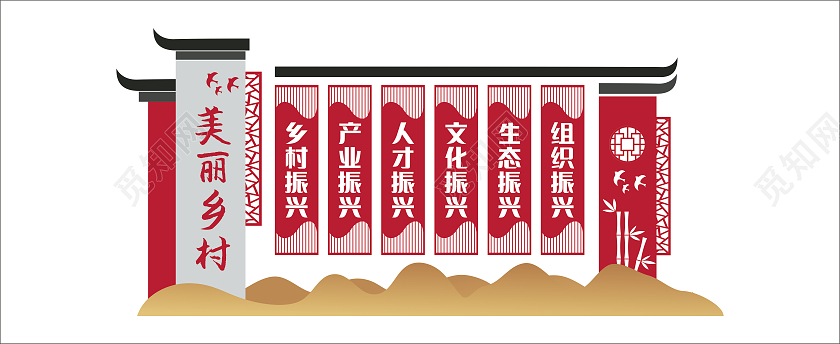 红色中国风格建设美丽宜居乡村文化墙美丽乡村文化墙