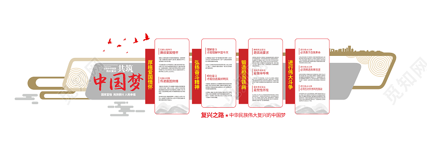 现代红色简约风格共筑中国梦文化墙