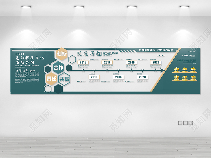 大气墨绿色企业文化墙企业发展历程文化墙